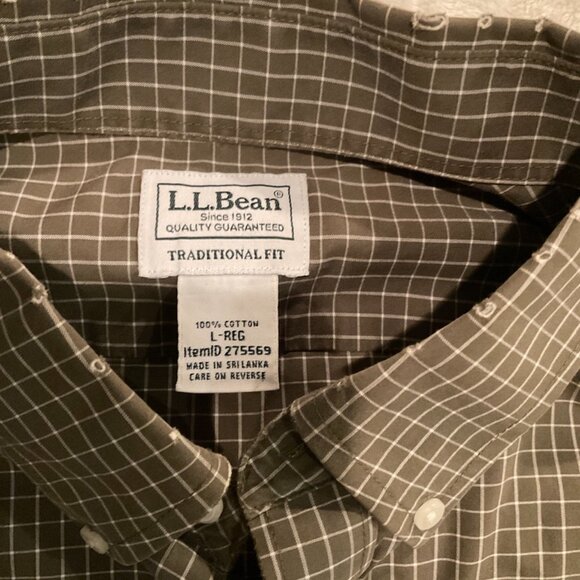L.L. Bean Olive Green Checked Button Down Shirt Mens Size Large - Picture 5 of 8